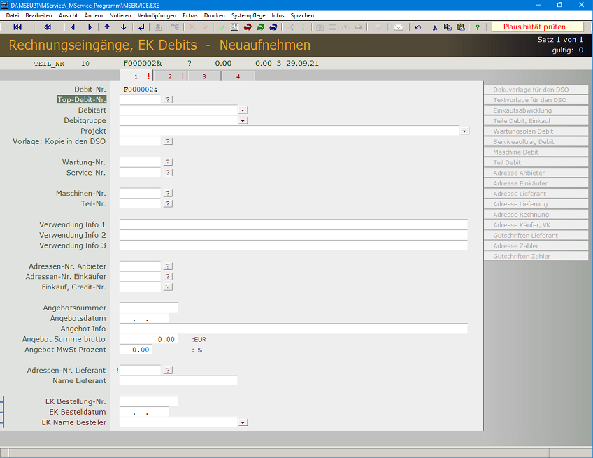 Neuaufnehmen von Debits