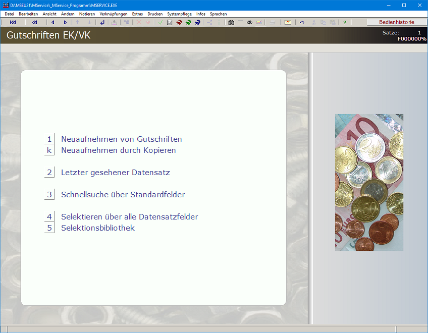 Themenmenü Gutschriften