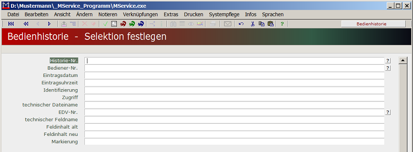 Selektieren von Bedienhistorien