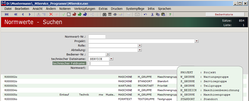 Suchen von Normwerten
