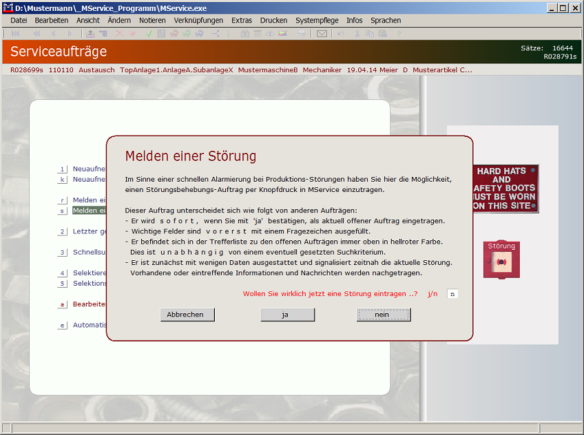 Neuaufnehmen einer Störung