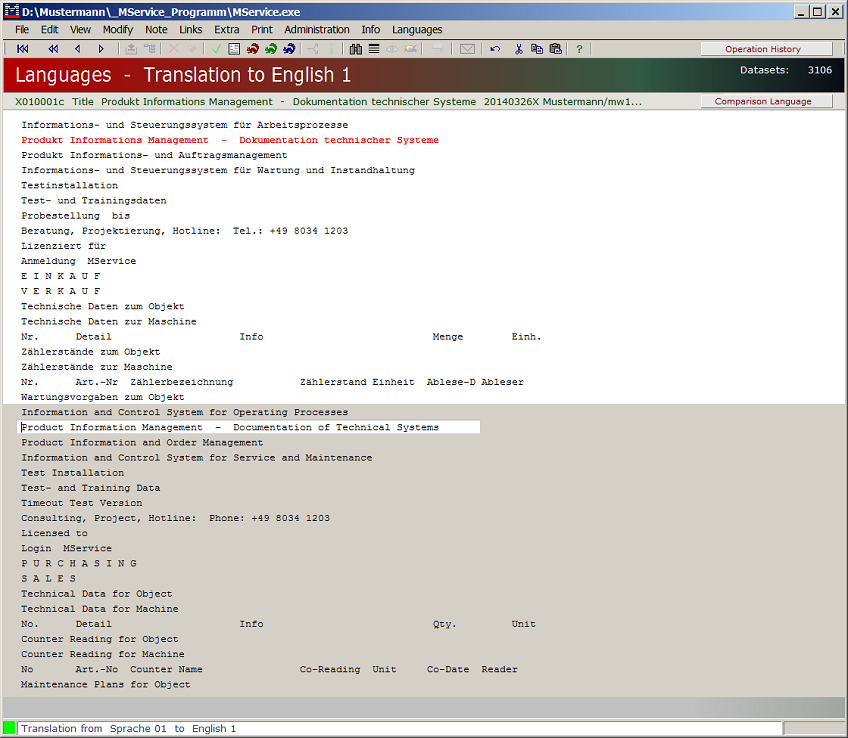 Kontexteditor Sprachen