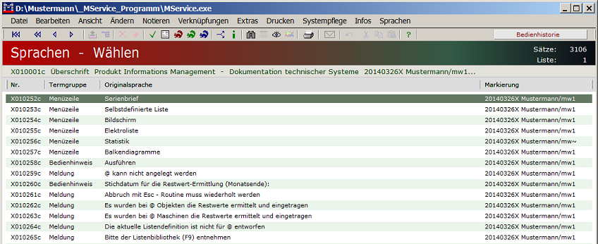 Trefferliste Sprachen