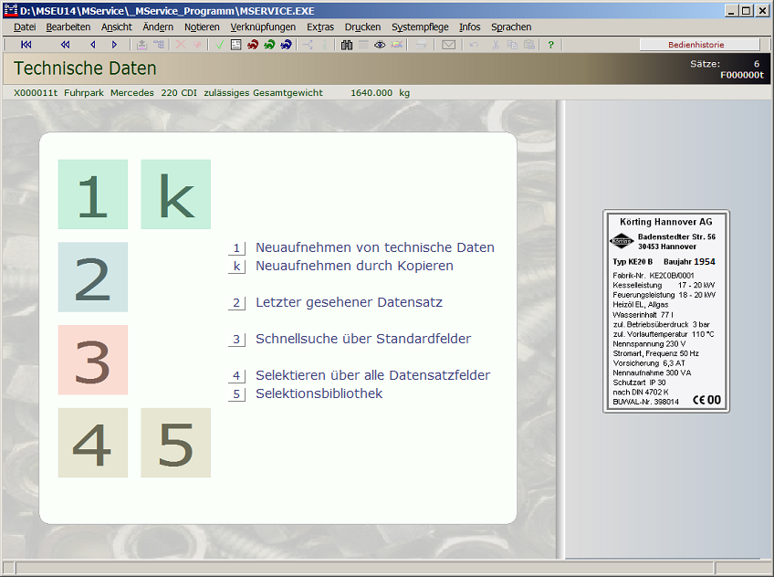 Themenmenü Technische Daten