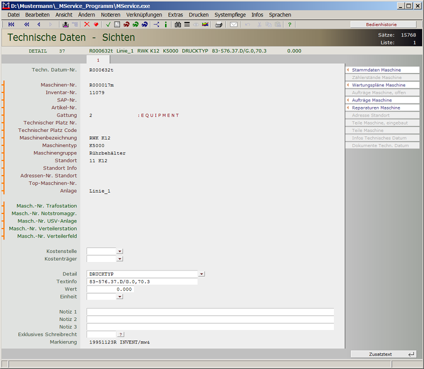 Datensatz Technisches Datum, groß
