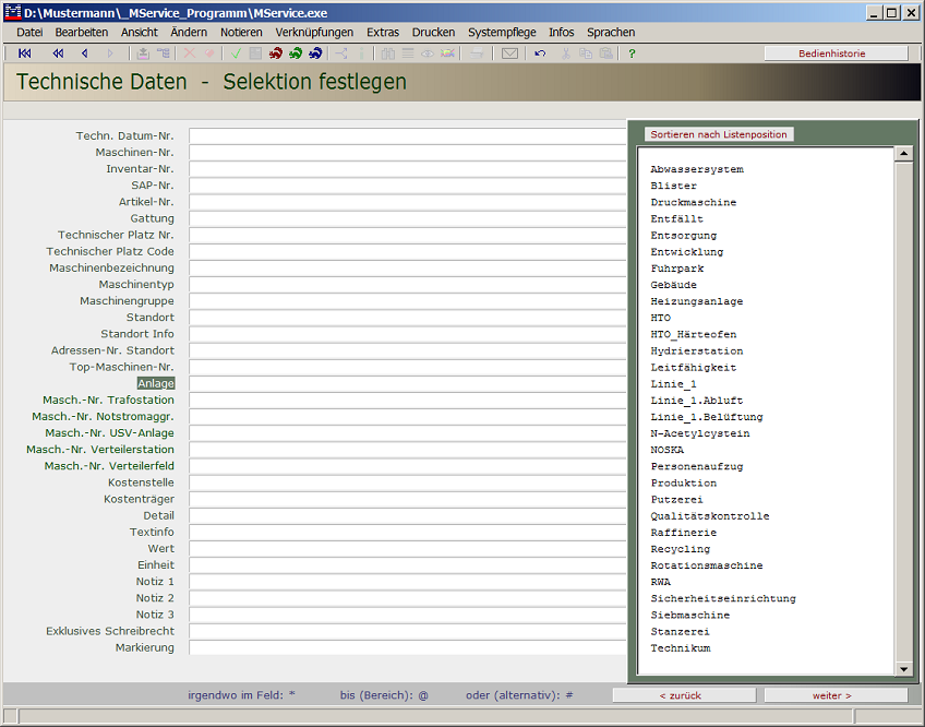 Selektieren von technischen Daten