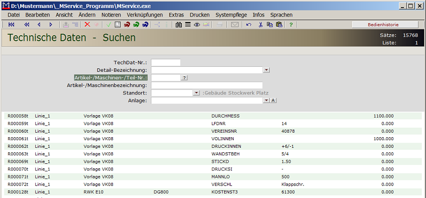 Suchen von technischen Daten