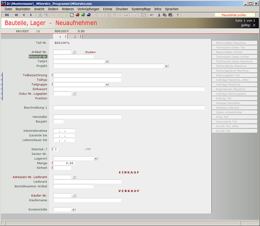 Neuaufnehmen von Teilen, Seite 1