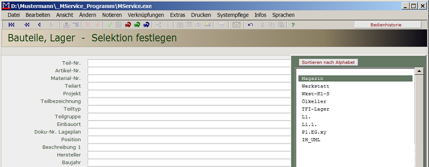 Selektieren von Teilen