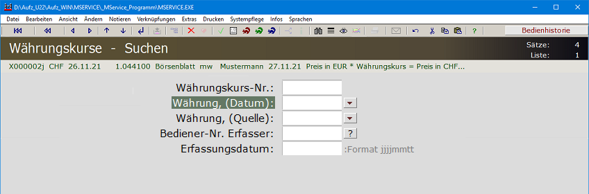 Suchen nach Währungskursen