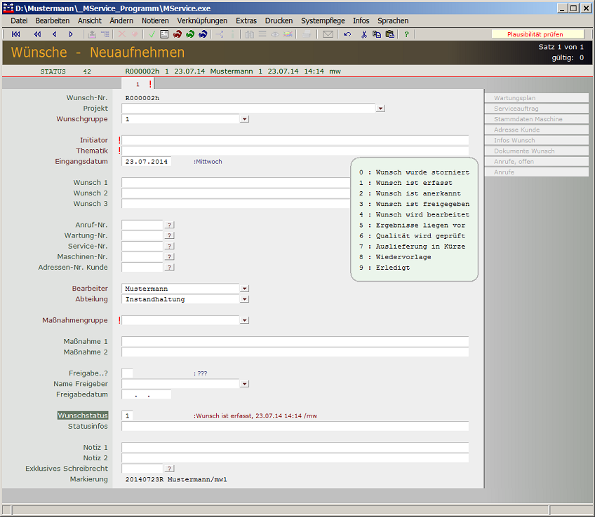 Neuaufnehmen von W&uuml;nschen