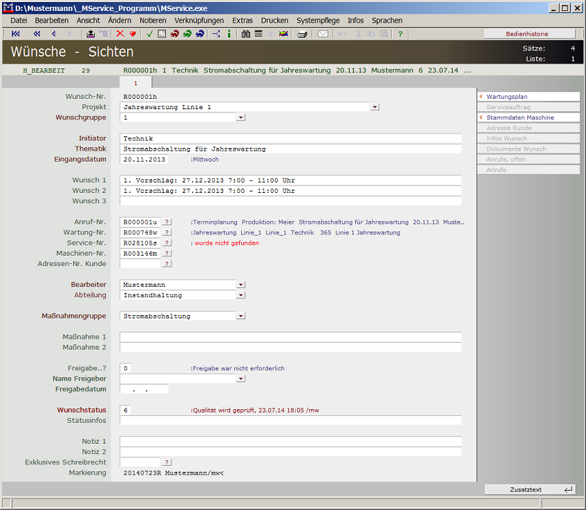 Datensatz W&uuml;nsche