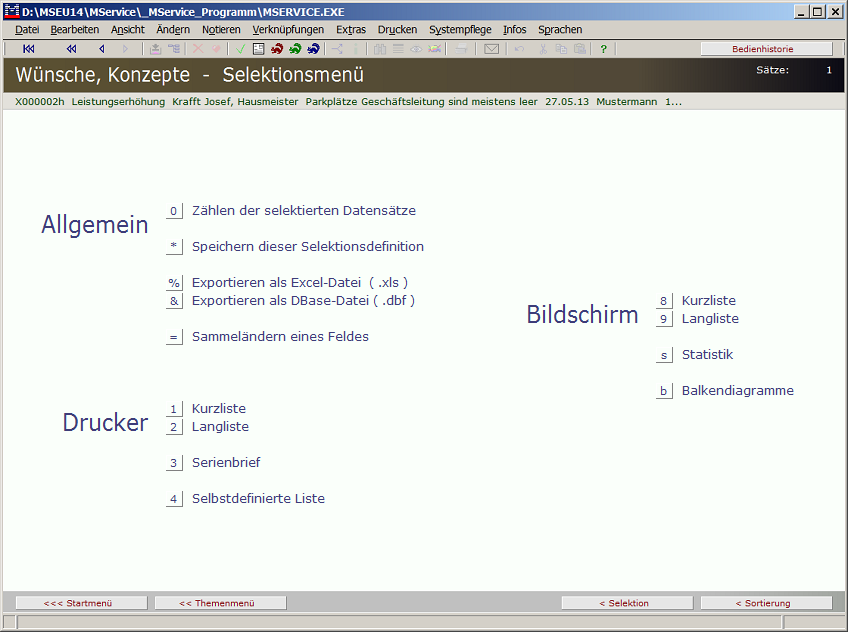 Selektionsmen&uuml; W&uuml;nsche