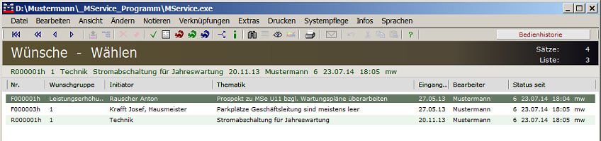 Trefferliste W&uuml;nsche