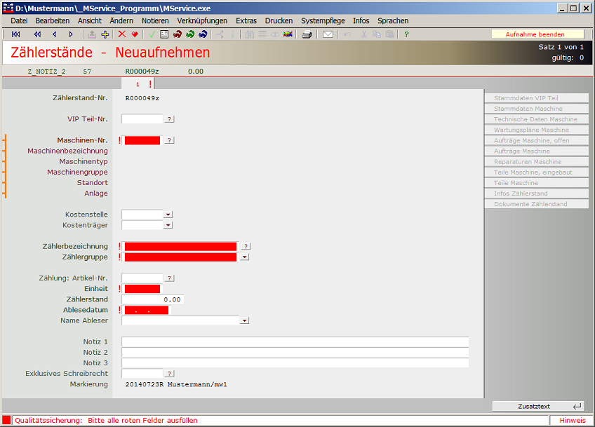 Neuaufnehmen von Zählerständen