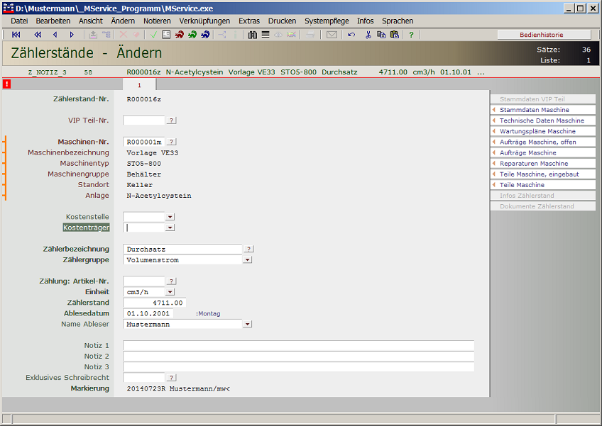 Datensatz Zählerstände