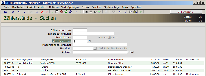 Suchen von Zählerständen
